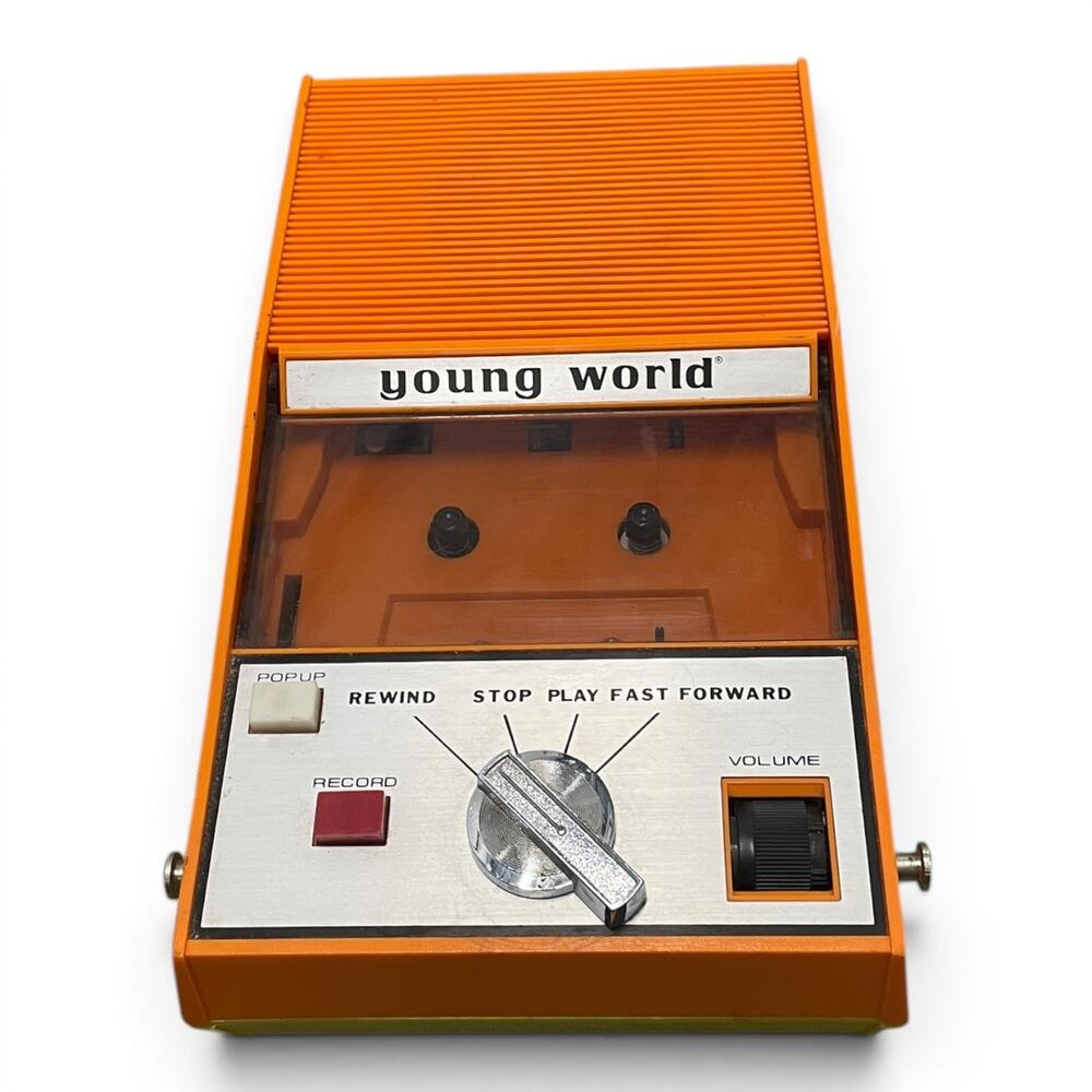 Vintage 1970s Young World Cassette Tape Recorder Orange Yellow Portable Player